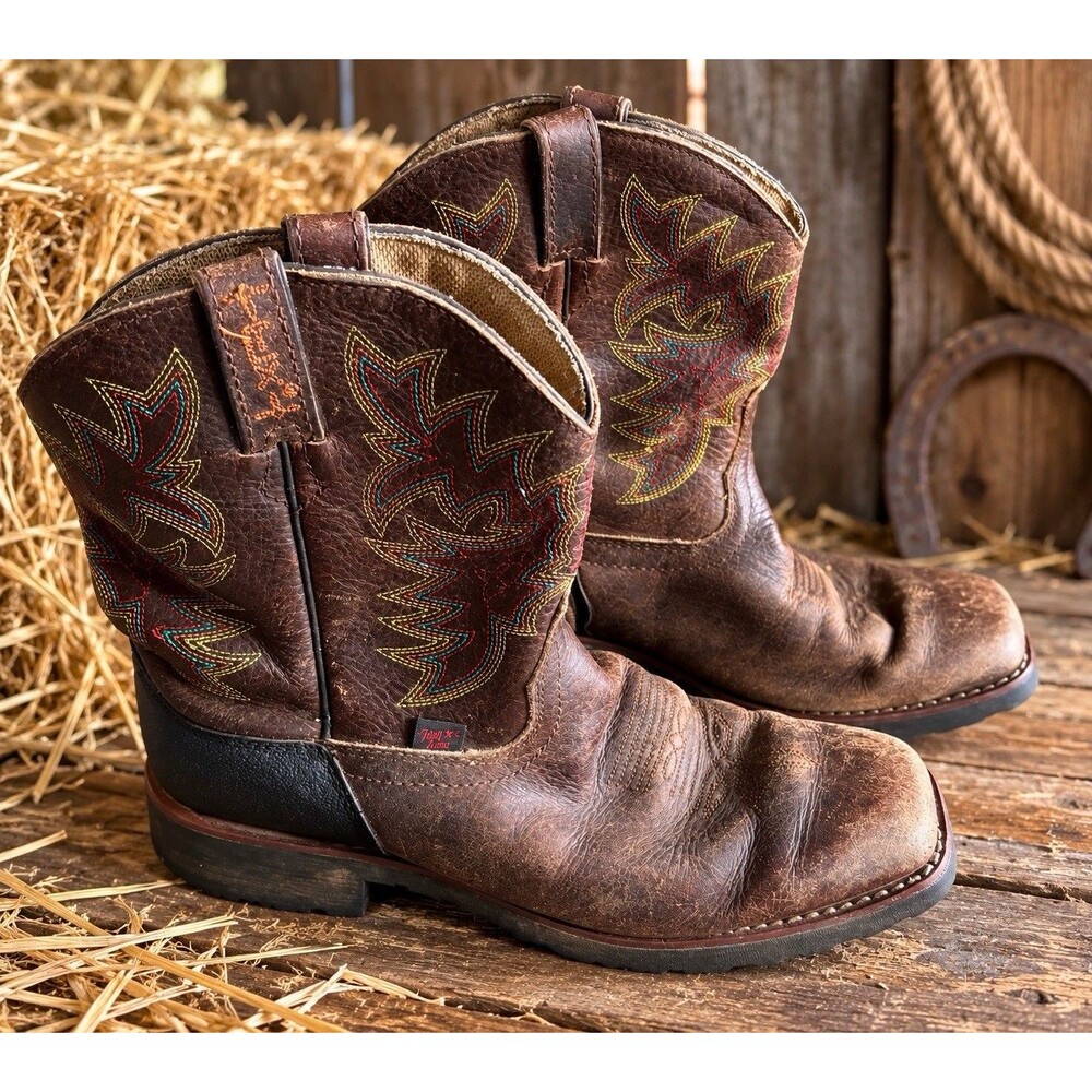Tony Lama LL906 Kids Youth Cowboy Boots Brown Leather Square Toe 4.5 D Western